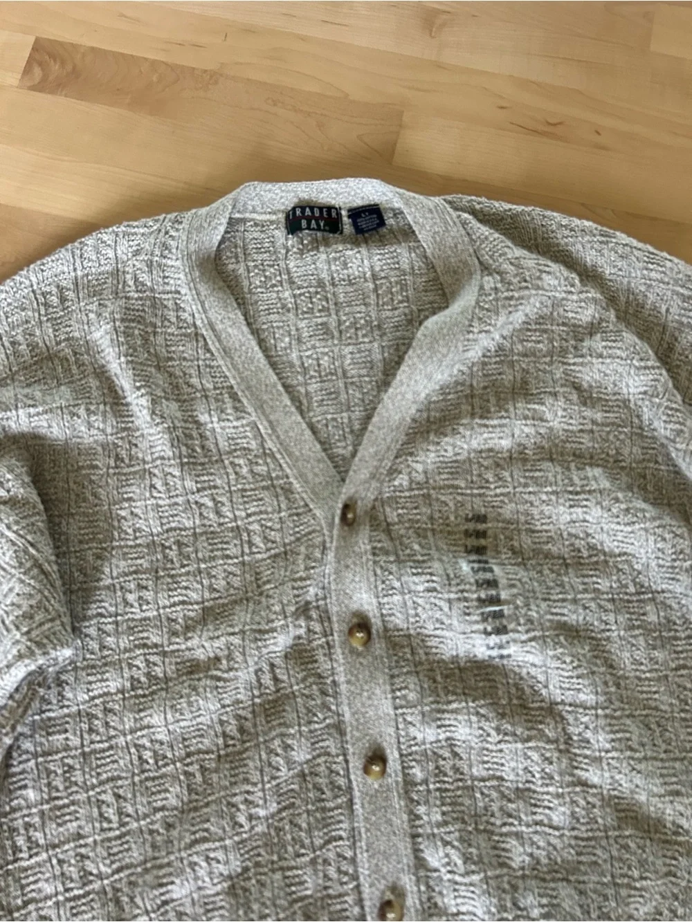 NWOT Vintage 90s Coastal Grandpa Trader Bay Light Gray Knit Cardigan